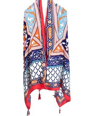 Mindful Souls Vibrant Paisley Red BLue White Multicolor Scarf 70 x 31.5